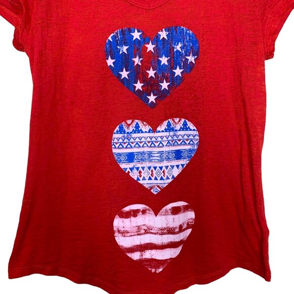Made In the USA Graphic Tee Shirt Patriotic Heart Burnout Fitted Women's Size L - Picture 2 of 6